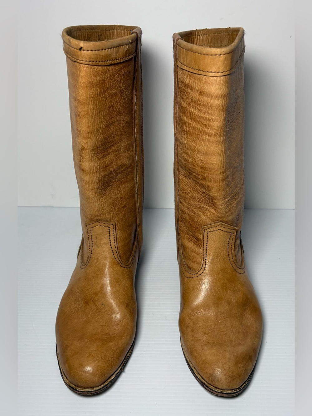 Vintage 1970s Style Tan Leather Campus / Roper Boots